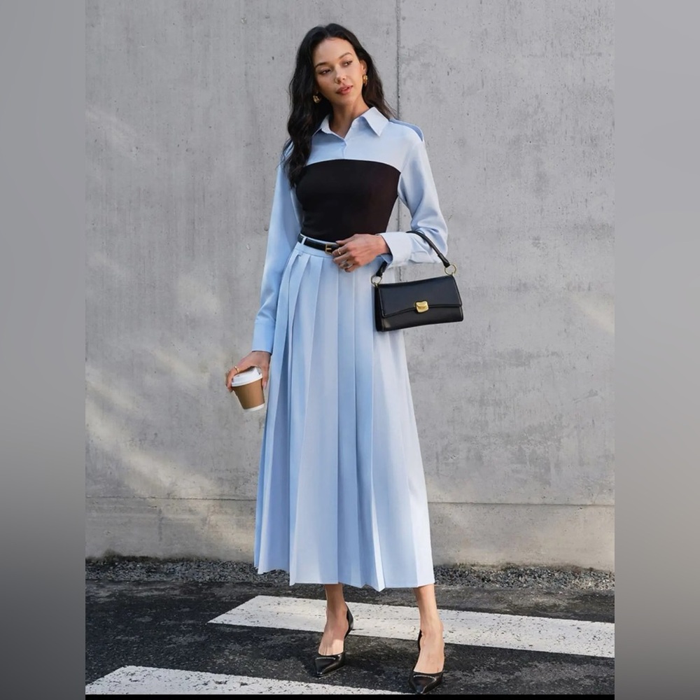 Commense light blue pleated skirt set